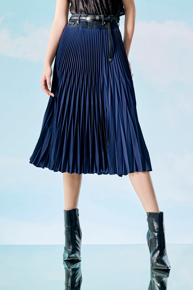 Denim Skirt, Pleated Skirt | Navy Blue | Skirt | Zoelle