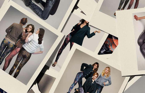scattered polaroid photos of women modeling Zoelle Bybs leggings