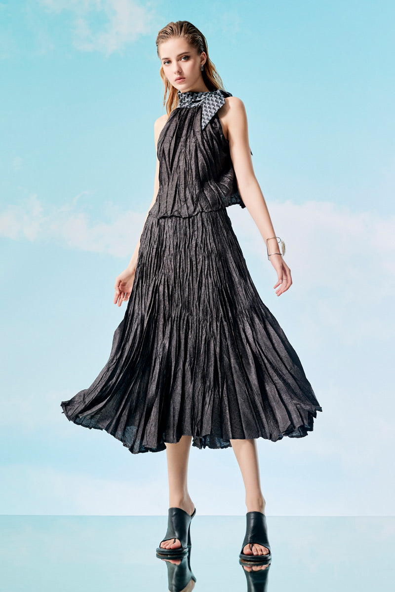 Black Wrinkle Pleated Skirt