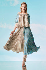 Gold Panel Skirt with Gathered Pleats