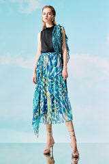 Blue Jade Pleated Merged Skirt