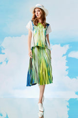 Parblue Denim Panel Skirt with Front Pleats