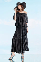 Black Bardot Top with Gathered Pleats
