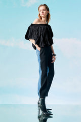 Black Bardot Top with Wrinkle Pleats
