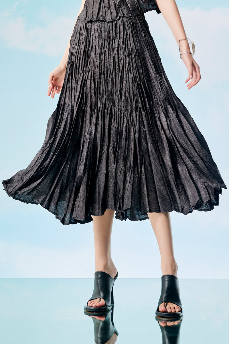 Black Wrinkle Pleated Skirt