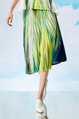 Parblue Denim Panel Skirt with Front Pleats