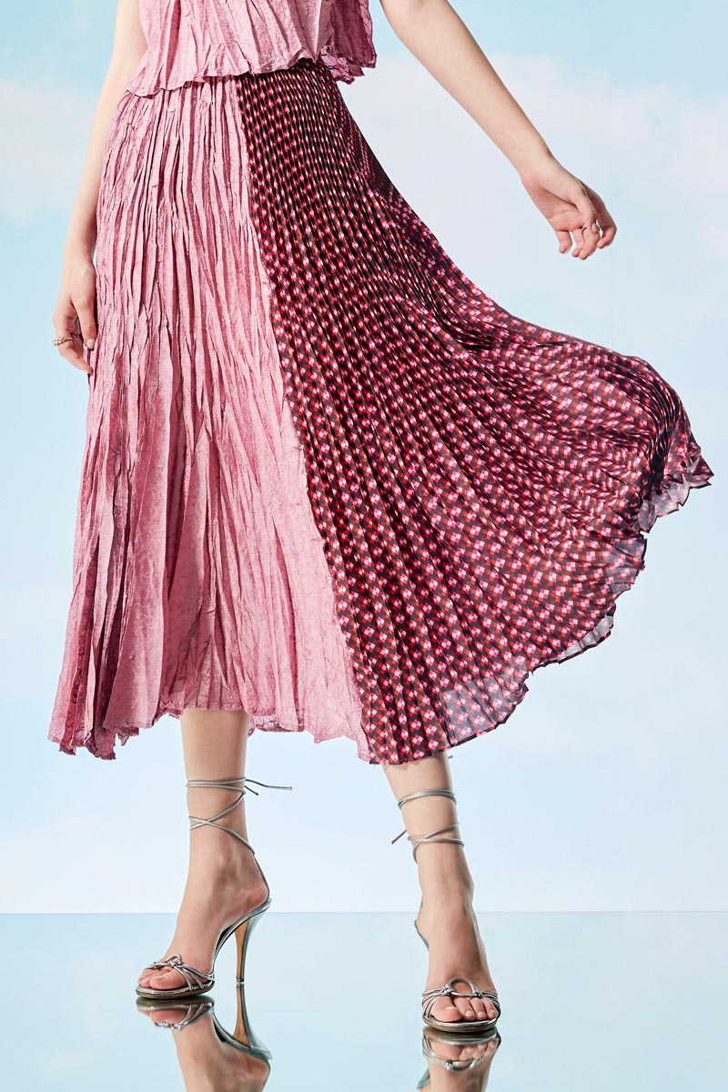 Rose Pink Panel Skirt with Gathered Pleats