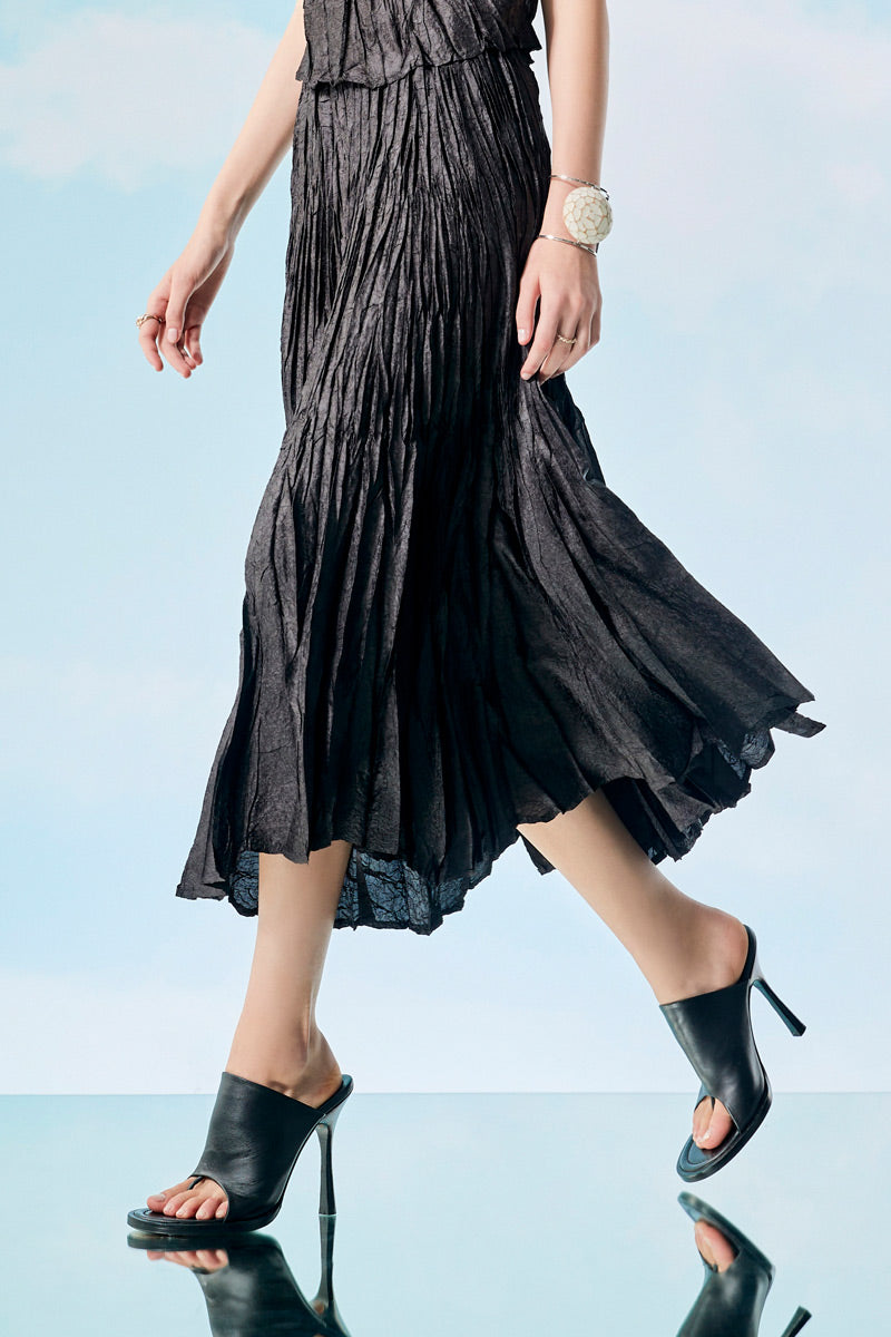 Black Wrinkle Pleated Skirt