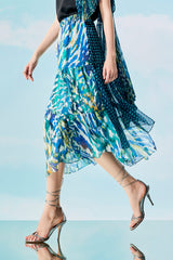 Blue Jade Pleated Merged Skirt