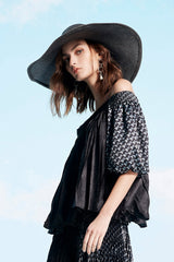 Black Bardot Top with Gathered Pleats