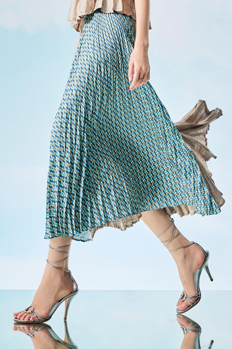 Gold Panel Skirt with Gathered Pleats