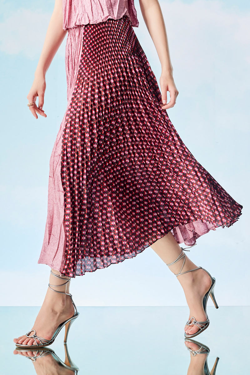 Rose Pink Panel Skirt with Gathered Pleats