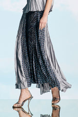 Silver Panel Skirt with Gathered Pleats