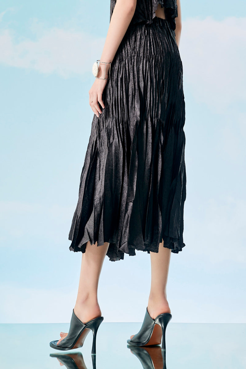 Black Wrinkle Pleated Skirt