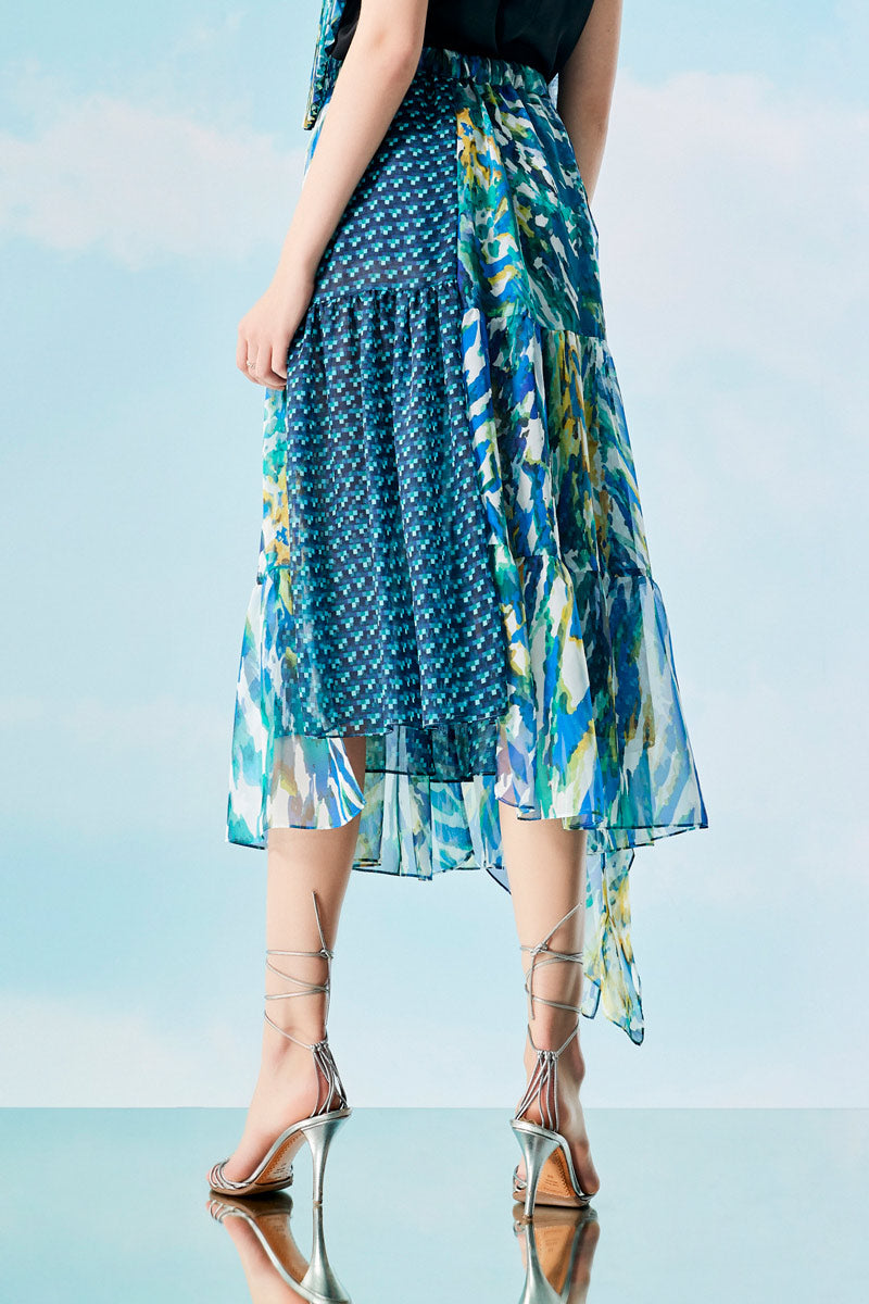 Blue Jade Pleated Merged Skirt