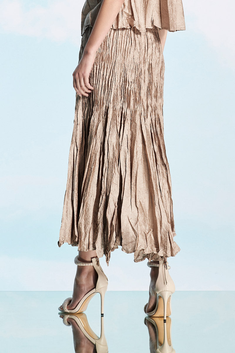 Gold Wrinkle Pleated Skirt