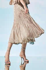 Gold Panel Skirt with Gathered Pleats