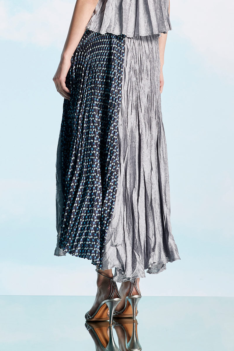 Silver Panel Skirt with Gathered Pleats