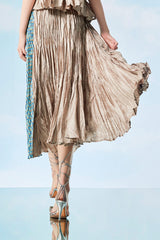 Gold Panel Skirt with Gathered Pleats