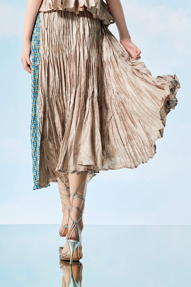 Gold Panel Skirt with Gathered Pleats