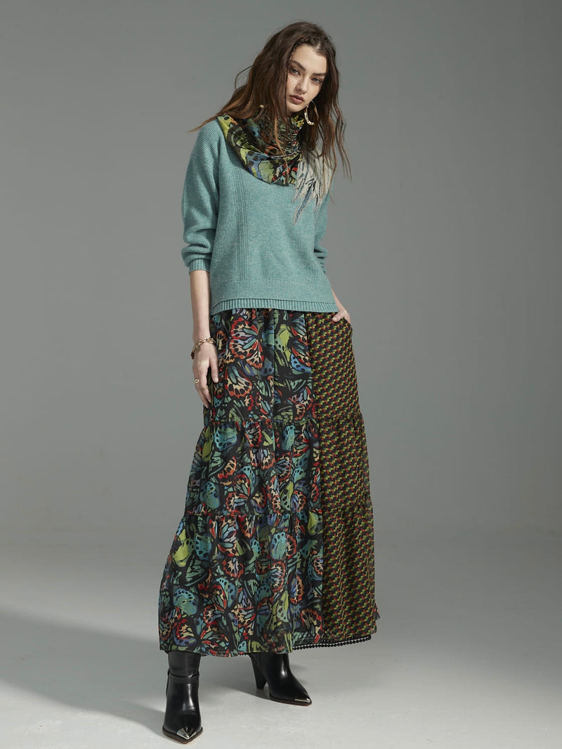 Zoelle Green Sweater with Beaded Embroidery - Front