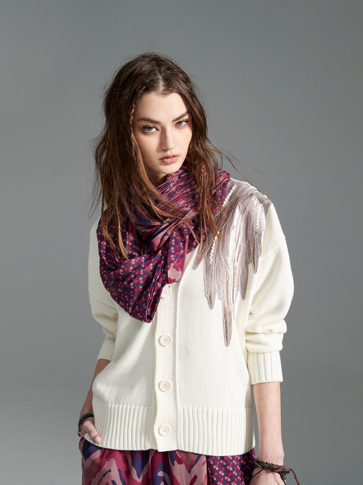 Mauve Chevron Pleated Scarf