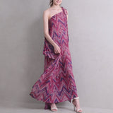 Mauve Chevron One-Shoulder Maxi Dress