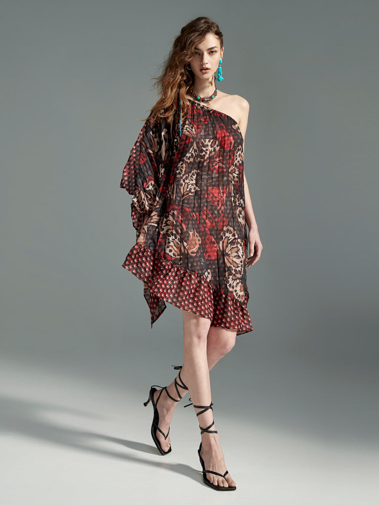 Admiral Butterfly One-Shoulder Tunic Dress