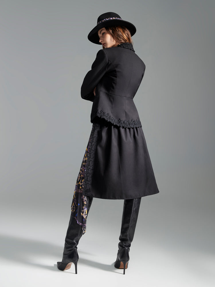 Zoelle Black Lace Trim Blazer with Ametrine Butterfly Wrap Skirt - Back