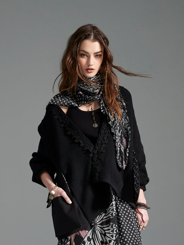 Zoelle Black Lace Trim Kimono Cardigan - Front