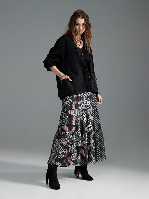 Zoelle Black Lace Trim Kimono Cardigan - Side