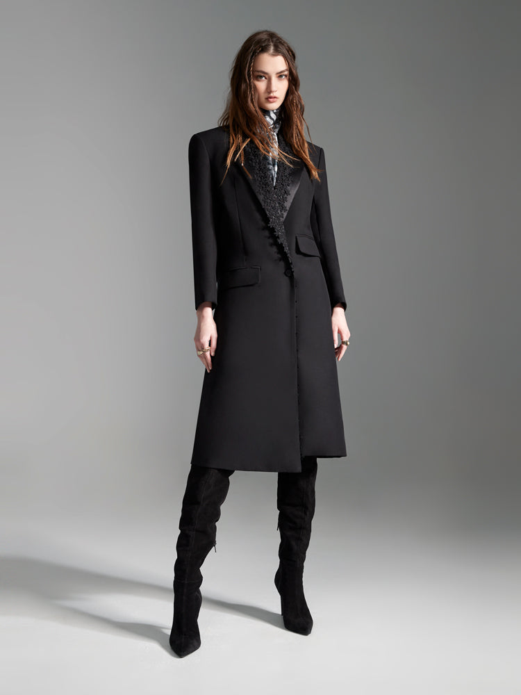 Zoelle Black Lace TrimTuxedo Coat - Front