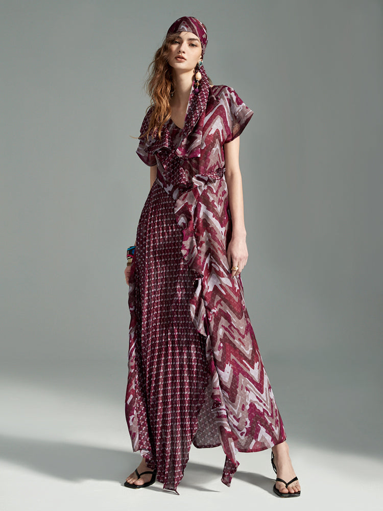 Burgundy Chevron Modern Grecian Dress