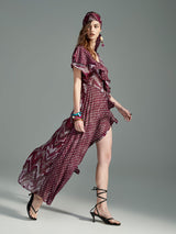 Burgundy Chevron Modern Grecian Dress