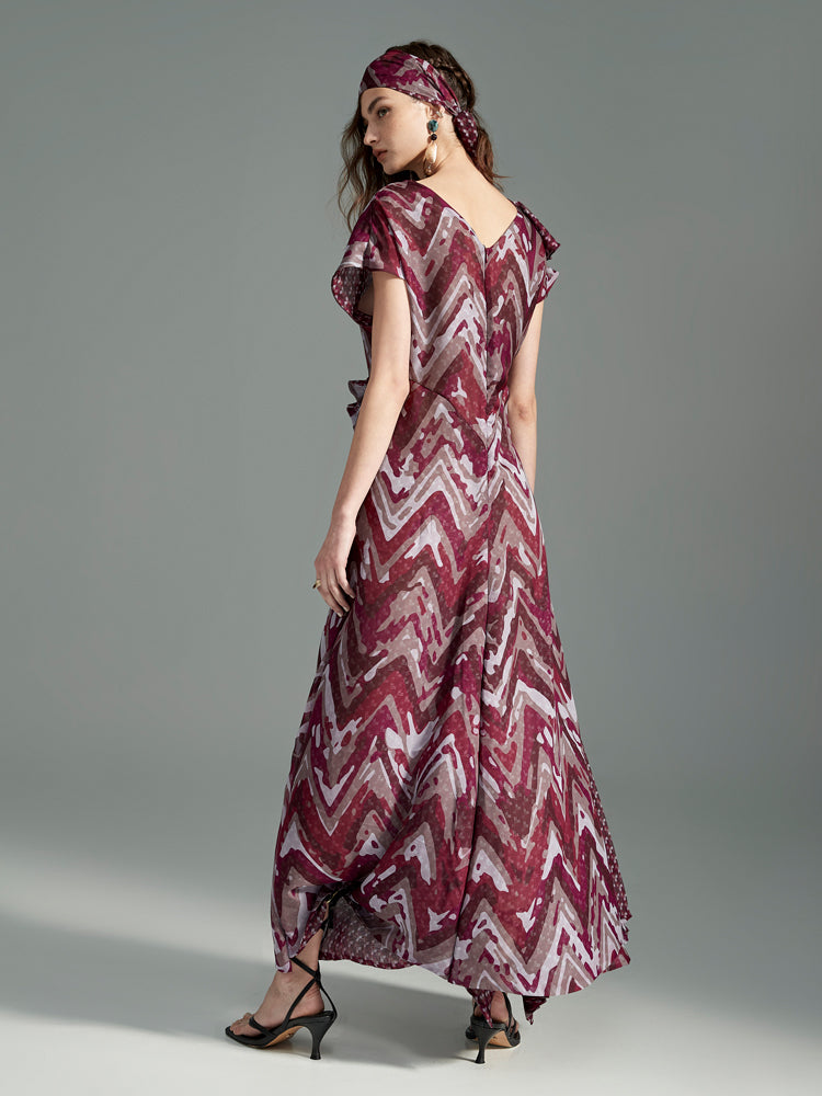 Burgundy Chevron Modern Grecian Dress