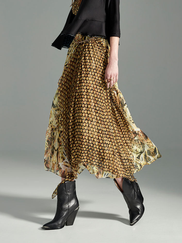 Citrine Prism Pleated Merged Skirt