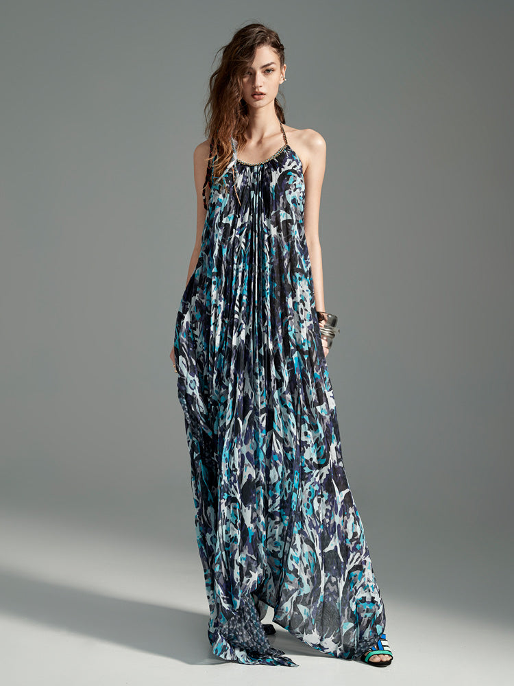 Cyan Prism Halter Maxi Dress