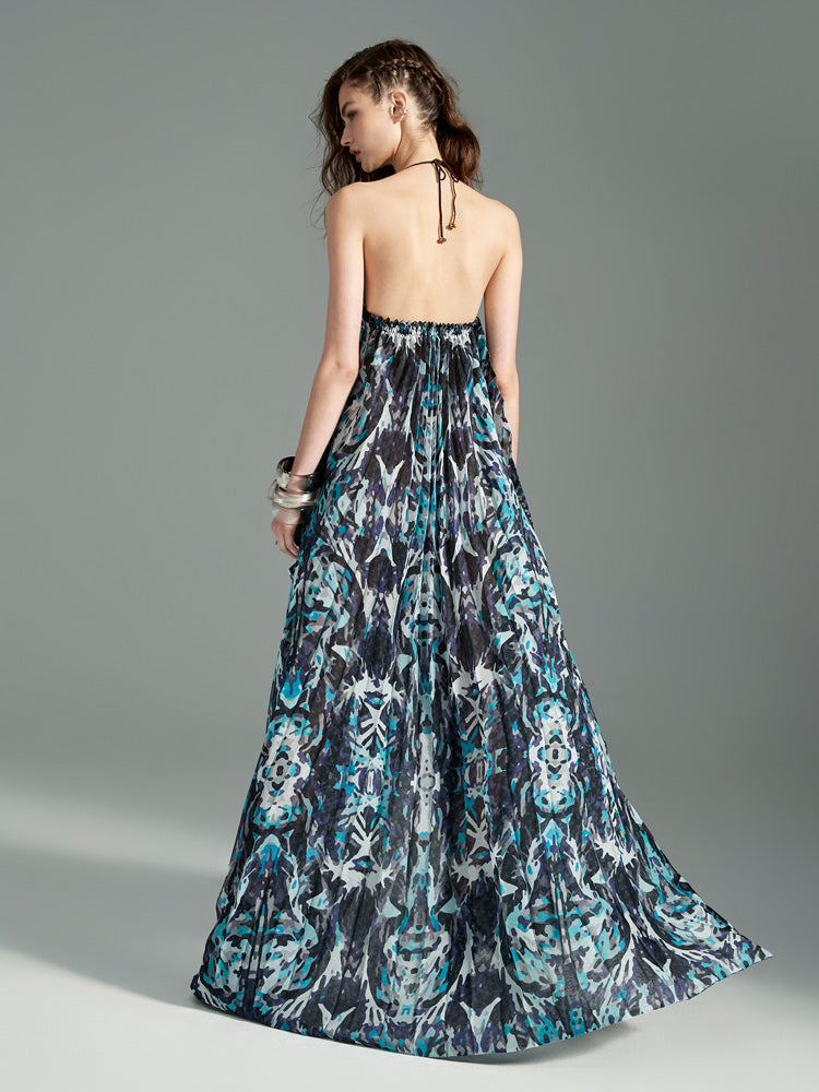 Cyan Prism Halter Maxi Dress