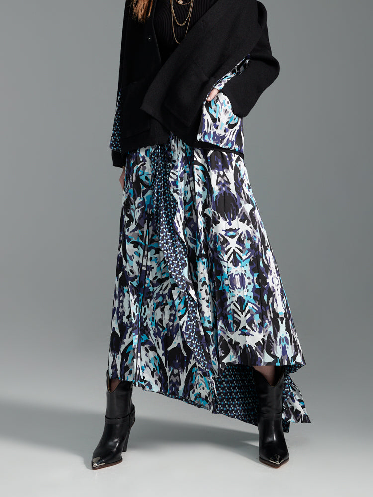 Zoelle Cyan Prism Pleated Merged Skirt - Front