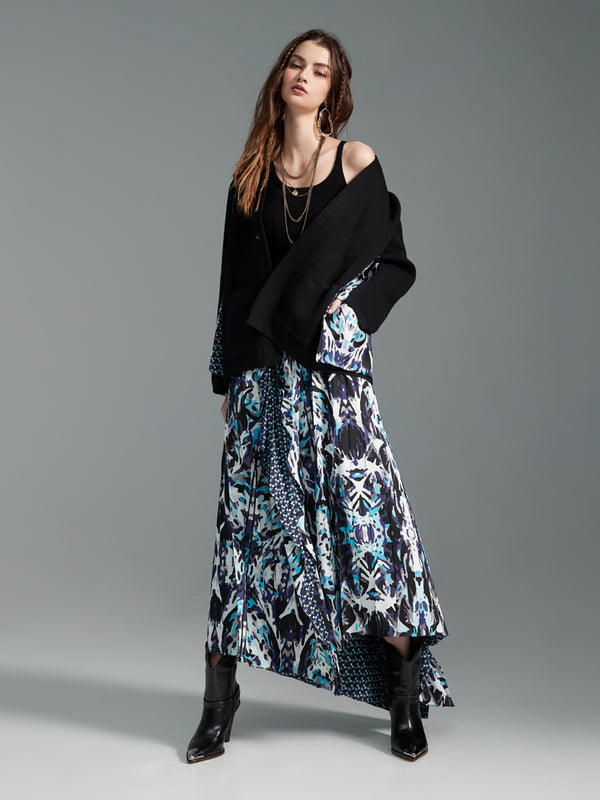 Zoelle Cyan Prism Pleated Merged Skirt - Front