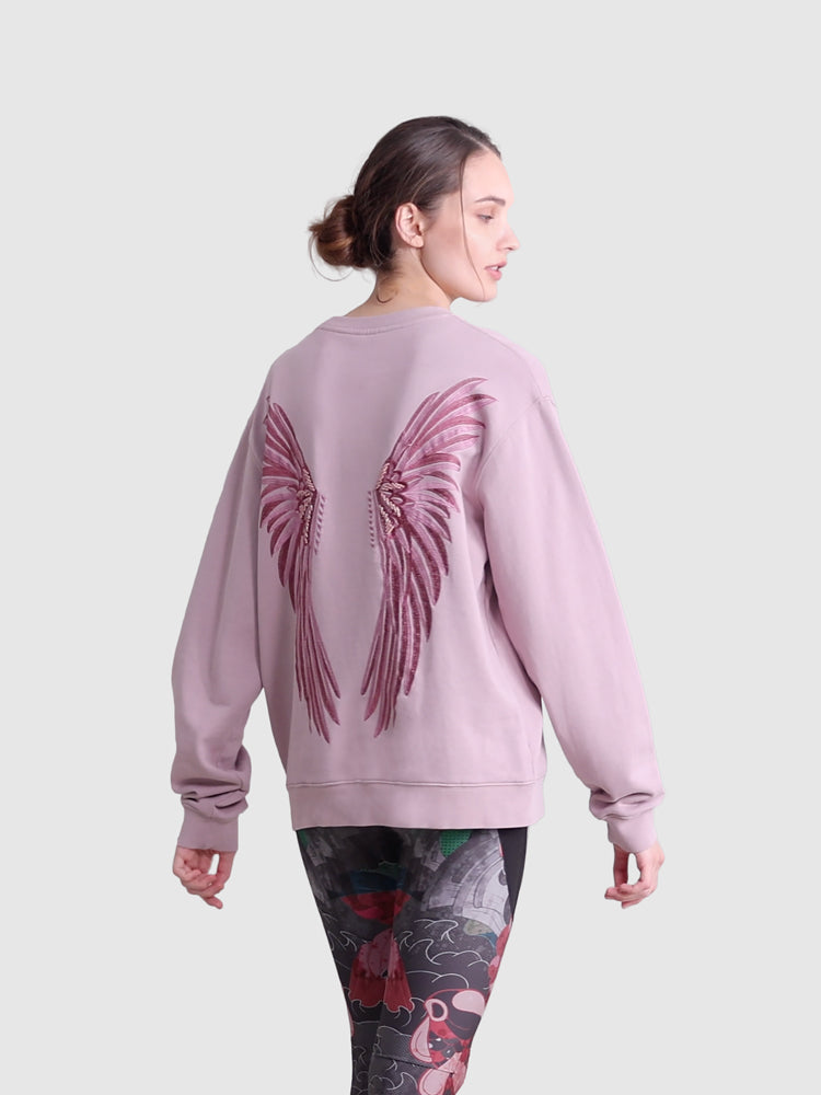 Rose Pink Beaded Wings Sweatshirt