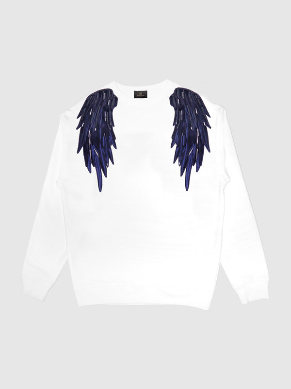 White Beaded Front Wings Sweatshirt