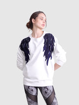 White Beaded Front Wings Sweatshirt