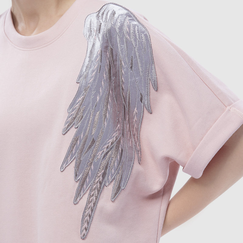 The details of Zoelle Soft Pink Embroidered Pique Tee