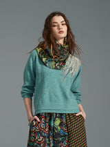 Zoelle Green Sweater with Beaded Embroidery - Front