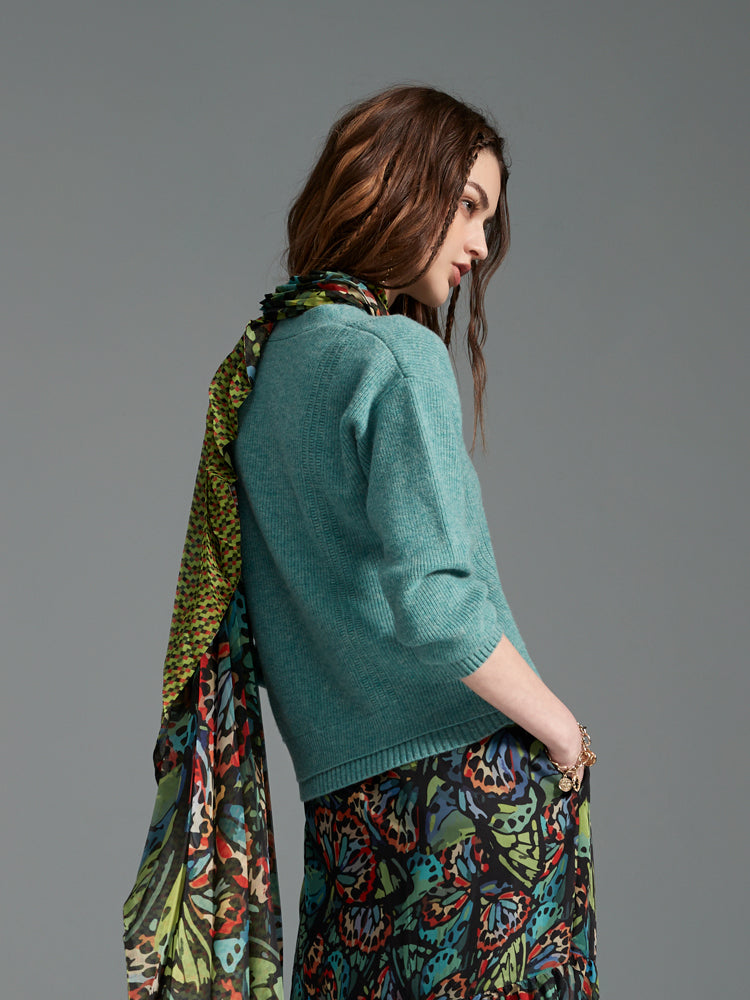Zoelle Green Sweater with Beaded Embroidery - Back
