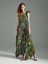 Malachite Butterfly One-Shoulder Maxi Dress
