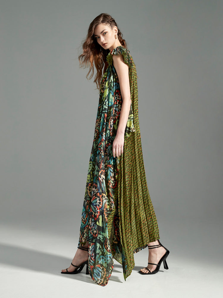 Malachite Butterfly One-Shoulder Maxi Dress