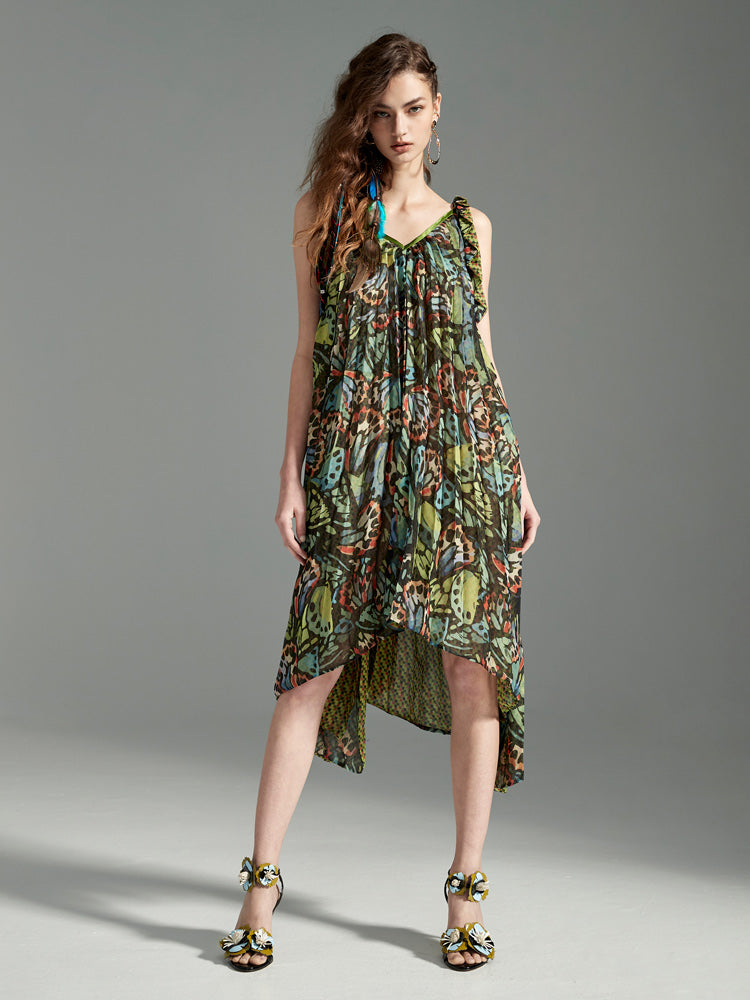 Malachite Butterfly Reversible Hi-Low Dress