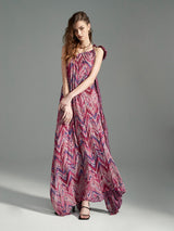 Mauve Chevron One-Shoulder Maxi Dress